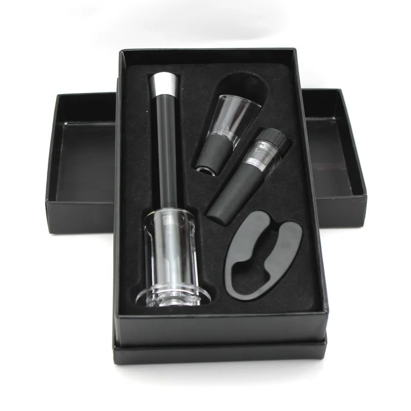 

Gift Boxed Air Pressure Wine Bottle Opener Air Pump Wine Opener Kit Set With Foil Cutter Vacuum Stopper Wine Aerator Pourer, Black