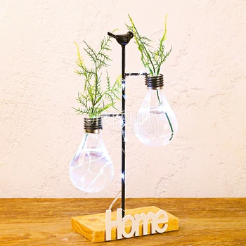 Indoor Tabletop Decoration Glass Light Bulb Shape Glass Flower