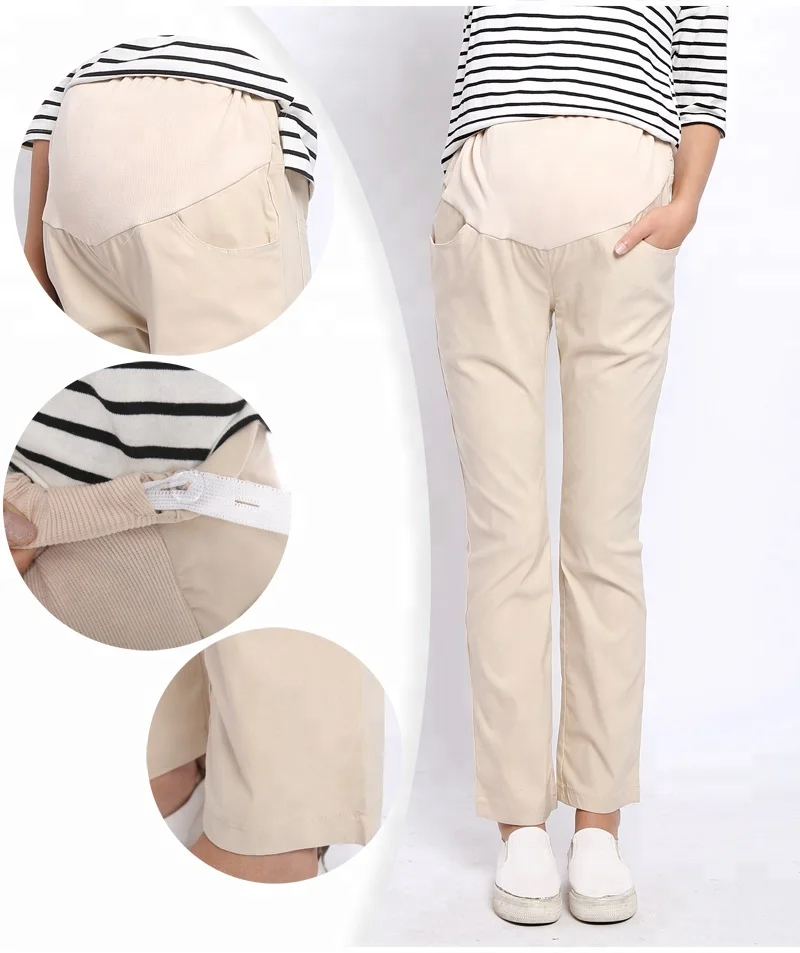 

Wholesale Big Size Stretch Adjustable High Waist Straight Cut Pregnant Pants Maternity Uniform Pants