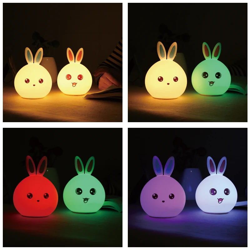 Rechargeable Bunny Rabbit Silicone Led Night Light Lamp Nursery Touch