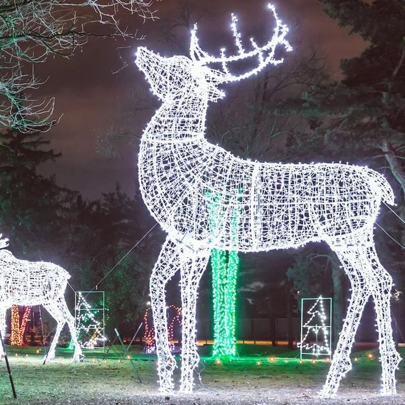 Outdoor Large 3d Wireframe Led Lighted Reindeer Animal Sculpture For