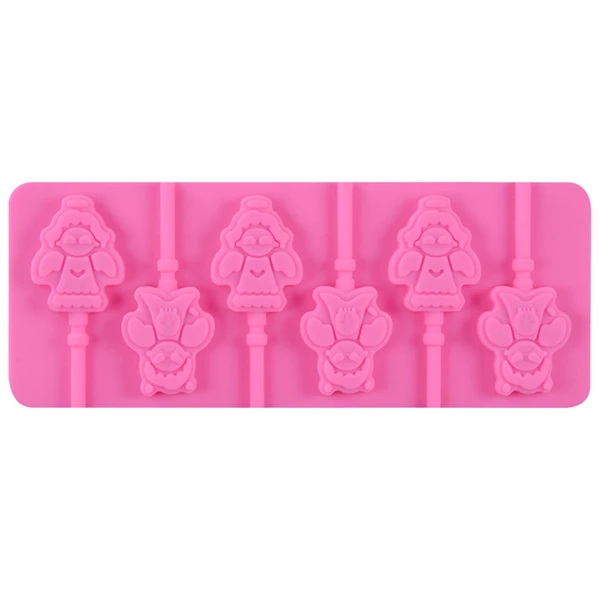 

wholesale cute custom shape 6 cavity angel lollipop silicone mold, Stock or customized