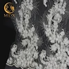 Unique 100% handmade beaded sequins embroidery design with 3d flowers and rhinestones for white bridal wedding dress french lace