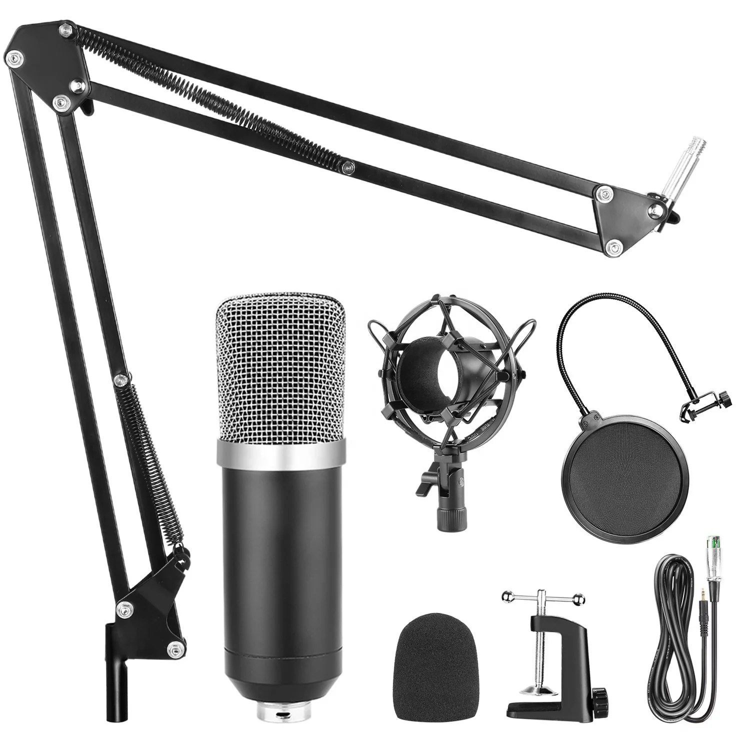 

BM-800 Mic Kit Condenser Microphone with Adjustable Mic Arm/Shock Mount and P op Filter, N/a