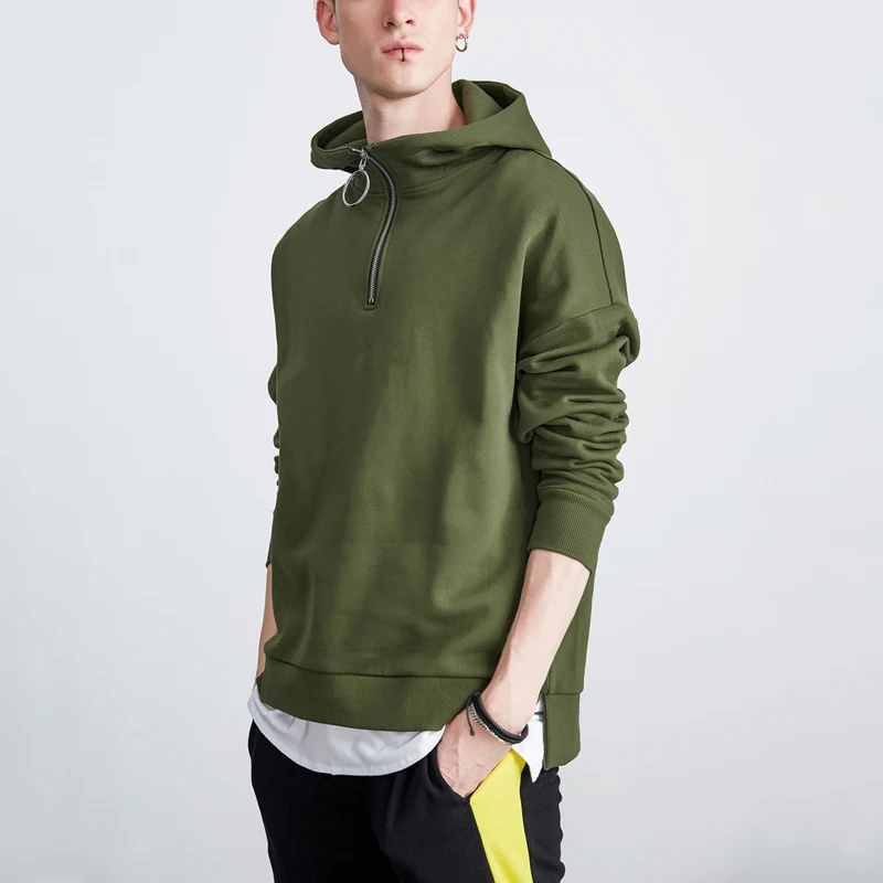 

Factory custom men's clothing drop shoulder half zip blank hoodies wholesale, Can be customized