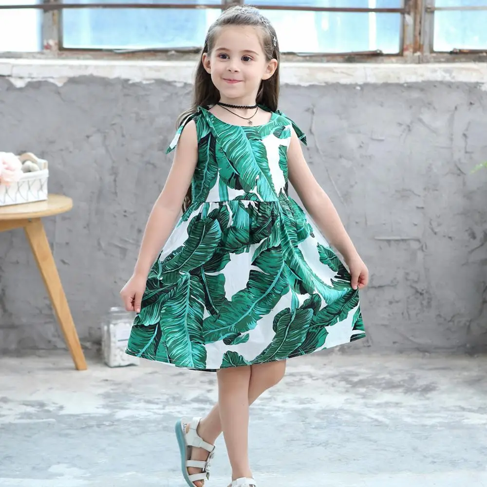 

2018 spring and summer new children dress big leaves sleeveless cotton Boutique Princess dress, Pic