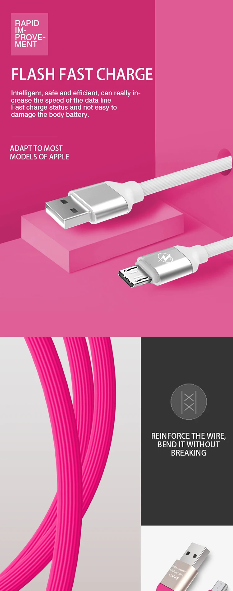 EONLINE 1.2M Fast Charging Date Sync Micro USB Cable for Samsung S6 S7 for Xiaomi Huawei LG Date charging cable