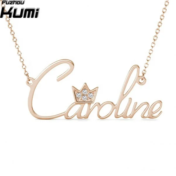 

Kumi Brand Solid 925 Silver Rose Gold Color Any Cursive Crown Zircon Handmade Customized Name Necklace For Birthday Gift, Silver/white gold/rose gold/gold