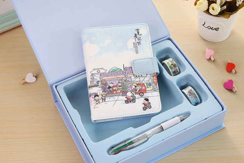 Wholesale Korea Stationery Gift Set Pu Hardcover Cmyk Notebook + Pen