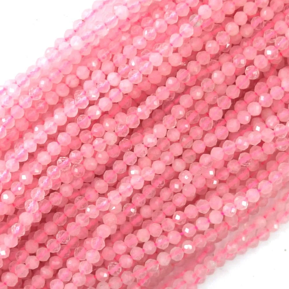 

Wholesale Natural 2mm Round Shiny Faceted Madagascar Rose Quartz Gemstone Loose Beads