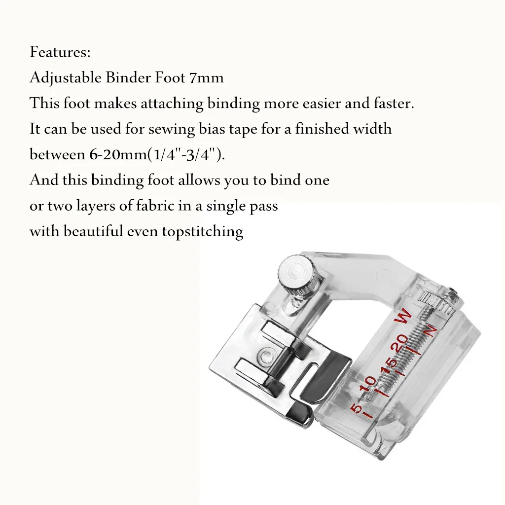 Tape Binding Foot Sewing Machine Presser Foot Snap On Adjustable Bias