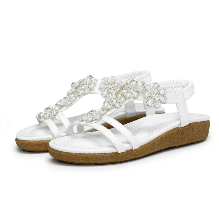Silver Flat Beaded Sandal With Elastic Slingback For Lady Buy Sandal