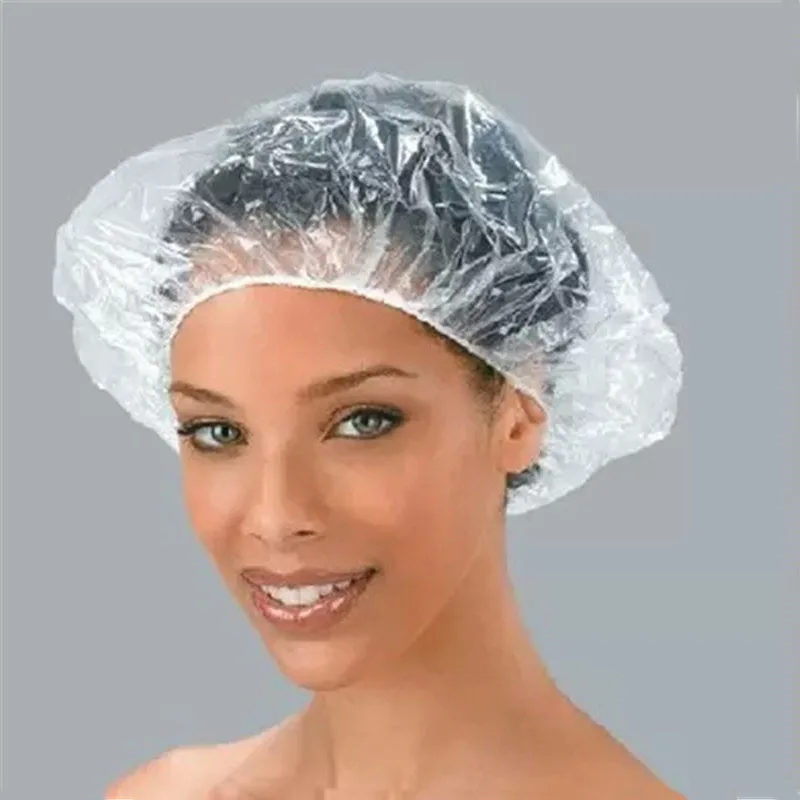 

Clear Disposable Plastic Shower Caps Large Elastic Bath Cap For Women Spa ,Home Use,Hotel and Hair Salon