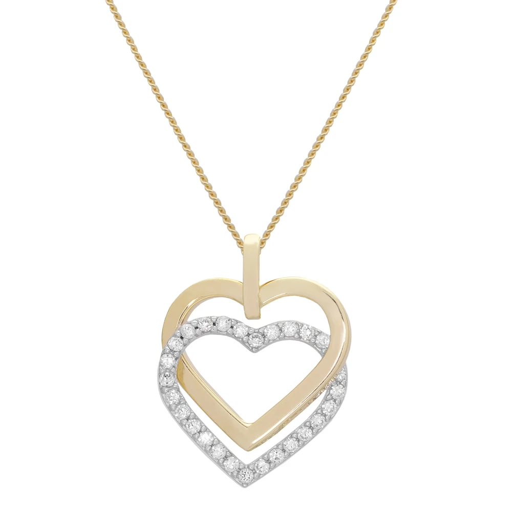 

925 Sterling Sliver Double Heart Shape Pendant CZ Necklace