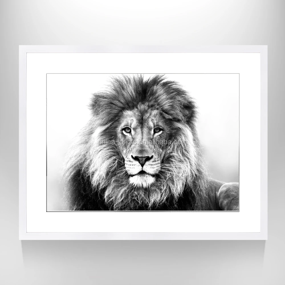 Leeuw foto digitale print/zwarte en witte muur foto/fotolijst ...