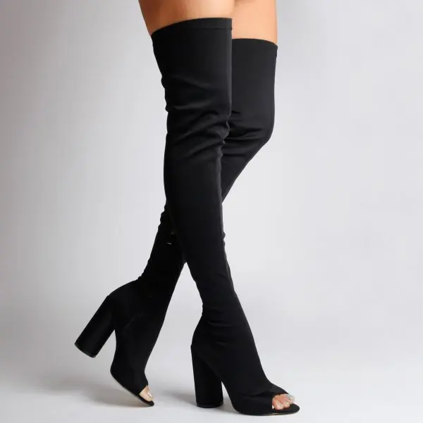 black open toe thigh high boots
