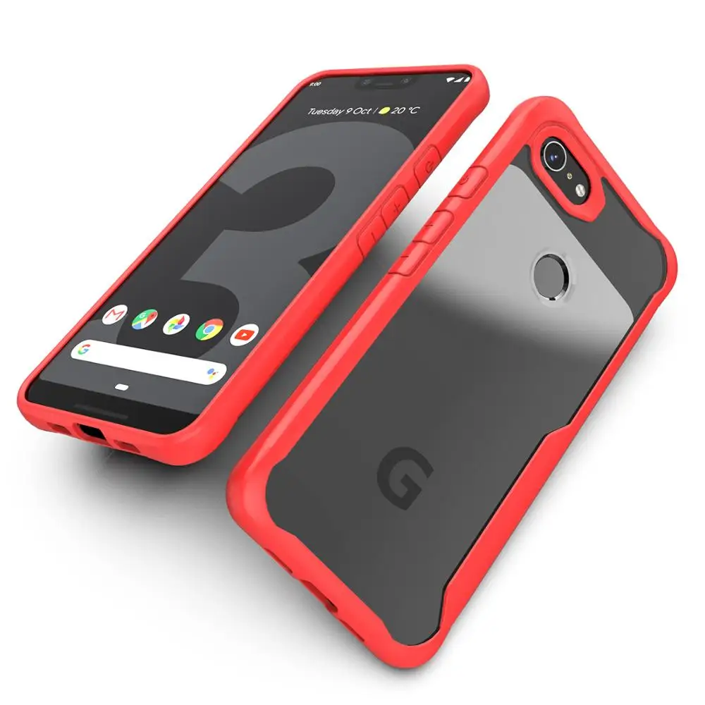 

Shockproof Hybrid Soft Clear Mobile Phone Back Cover for Google Pixel 3a 3aXL Case, Black/red