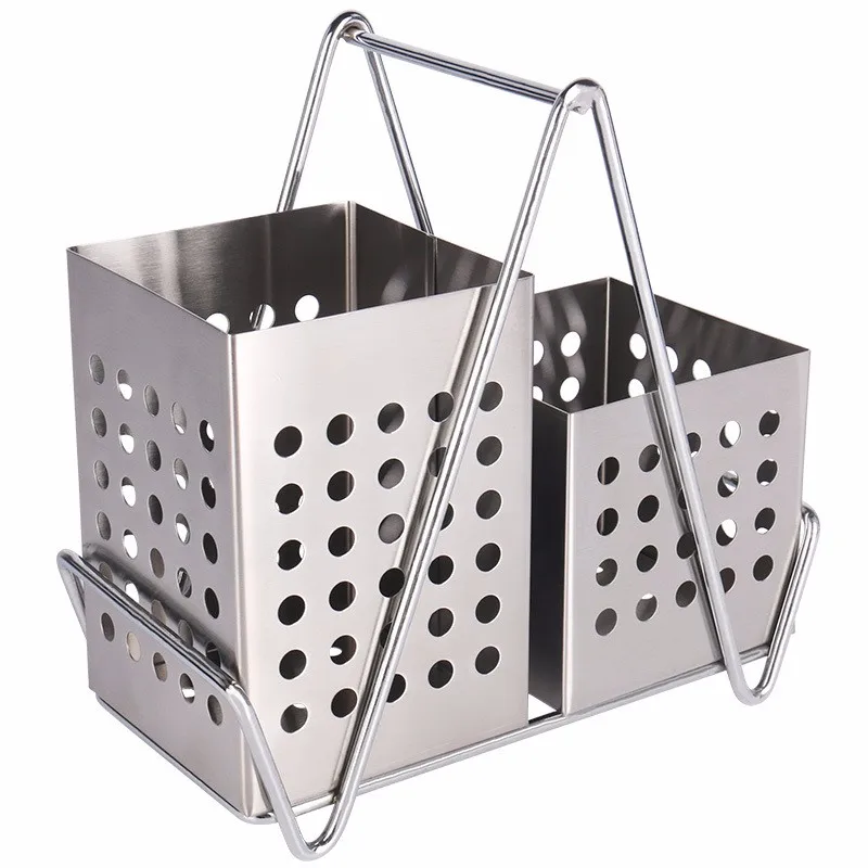 Cutlery Holder Stainless Steel Silver 2 Compartments Drying Rack