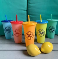 

2019 Hot sale PP plastic reusable color changing mug tumbler 710ml/24 oz magic cold color changing cup with lid and straw