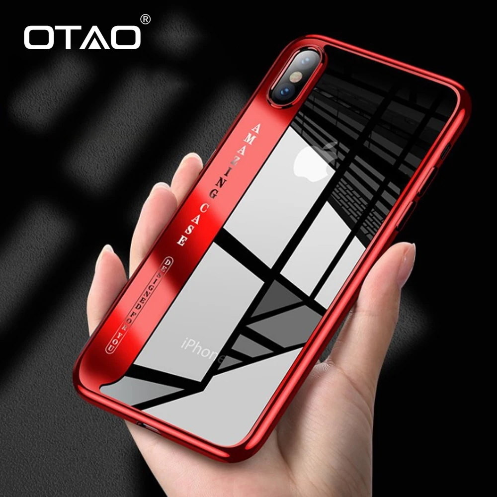 

OTAO Plating Transparent Phone Case For iPhone XS MAX XR X 8 7 6 6s Plus Glare Shockproof Cover, N/a