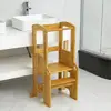 Bamboo Height Adjustable child Learning Stool, Kids Kitchen Step bench, Toddlers Stool