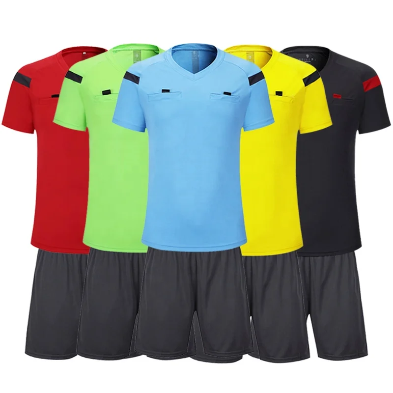 

Wholesale Factory Price Soccer Referee Shirt Soccer Referee Uniform, Blue red yellow fruit green gray