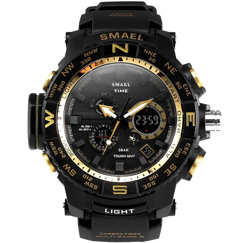 

1 Piece Smael Wrist Watches Men Military Big Dial Dual Time Led Digital Analog Clock Sports 50m Waterproof Brand Quartz Watch