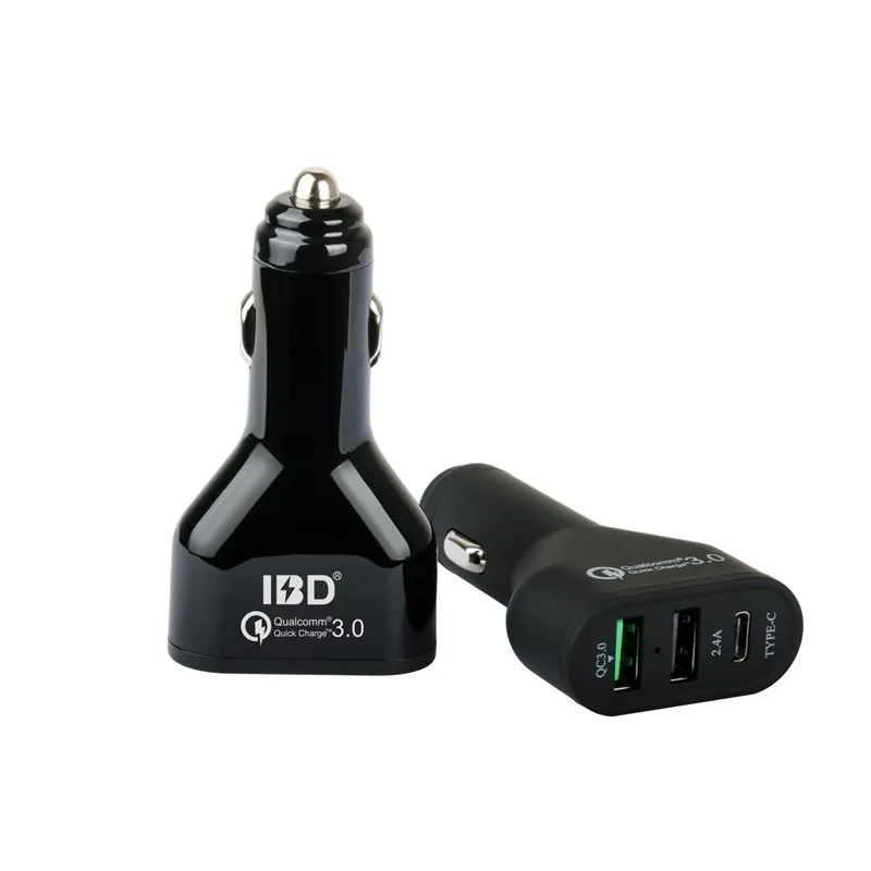 

IBD Qualcomm quick charge 3.0 45W 3 port USB type c Rapid Car Charger with data cable