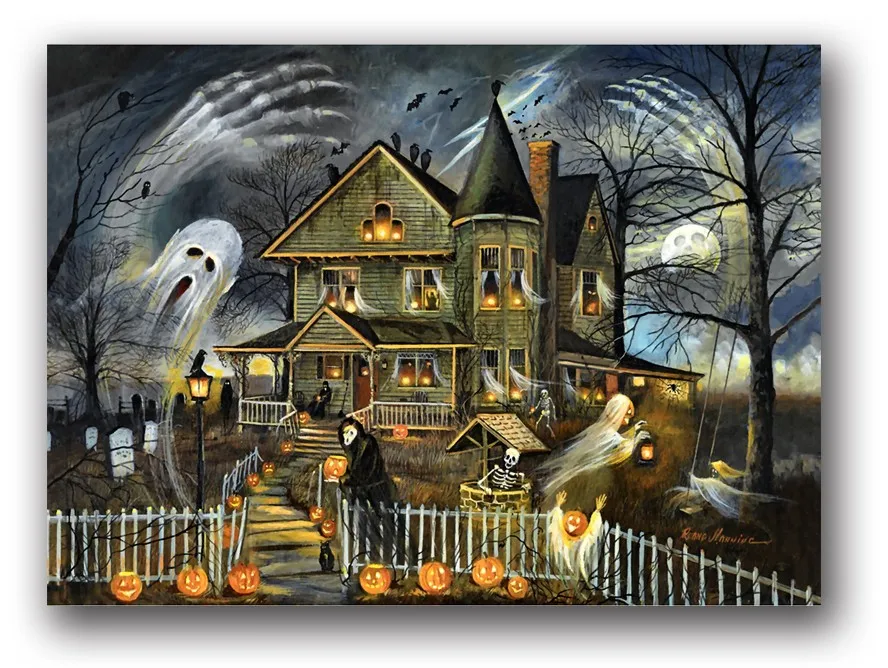 帆布绘画墙壁艺术与 led灯鬼屋万圣节日点亮节日礼品下降船工厂价格