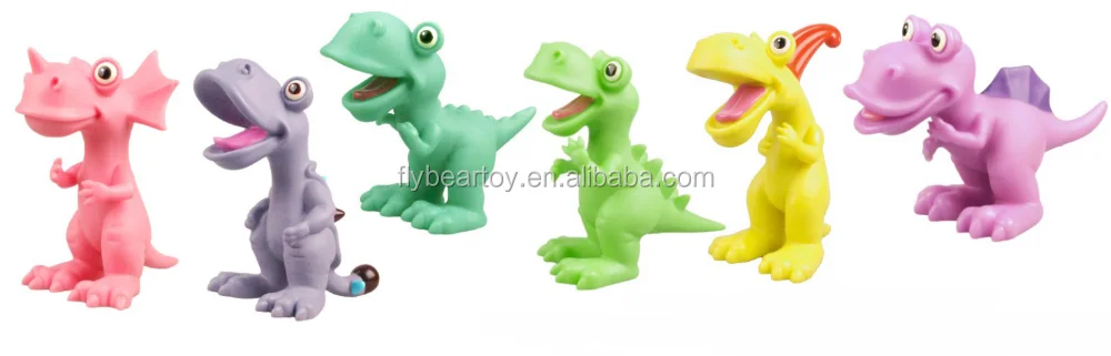 6Pcs Flexible Colorful Children PVC Rubber Cartoon Dinosaur Ring Kids Soft Toy 