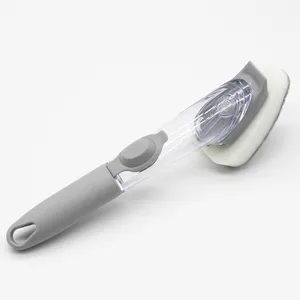 Image of Powerful dish washer brush plastic / cleaning kitchen pot sponge brush set with soap dispenser