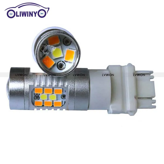 Liwiny Dc12v24v 5w 3157 28smd 1157 7443 Yellow White Double Color