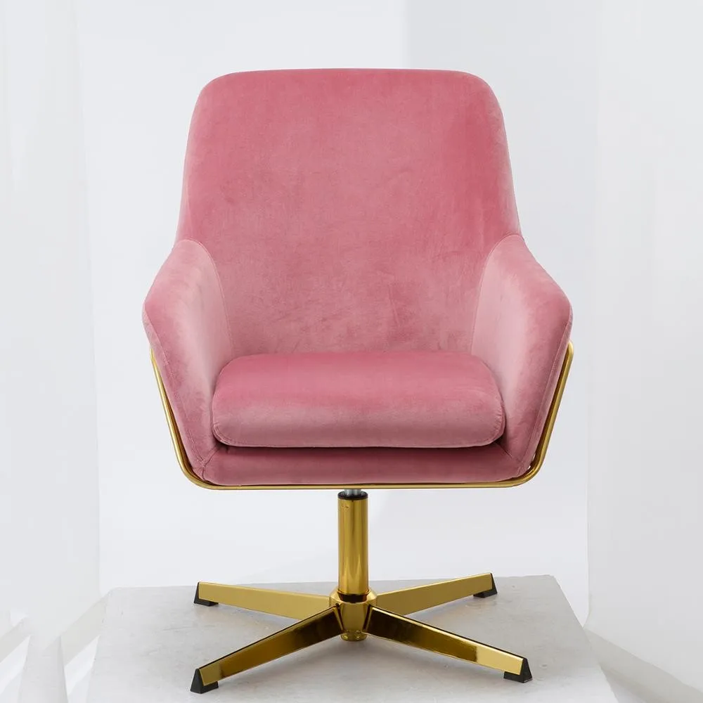 Pink Velvet Dining Cafe Chair With Gold Chrome Swivel Legs,Hotel