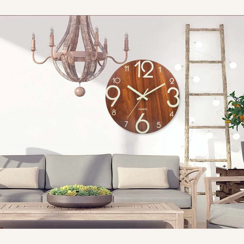 

Luminous wall clock Nordic simple wood decoration wall clock