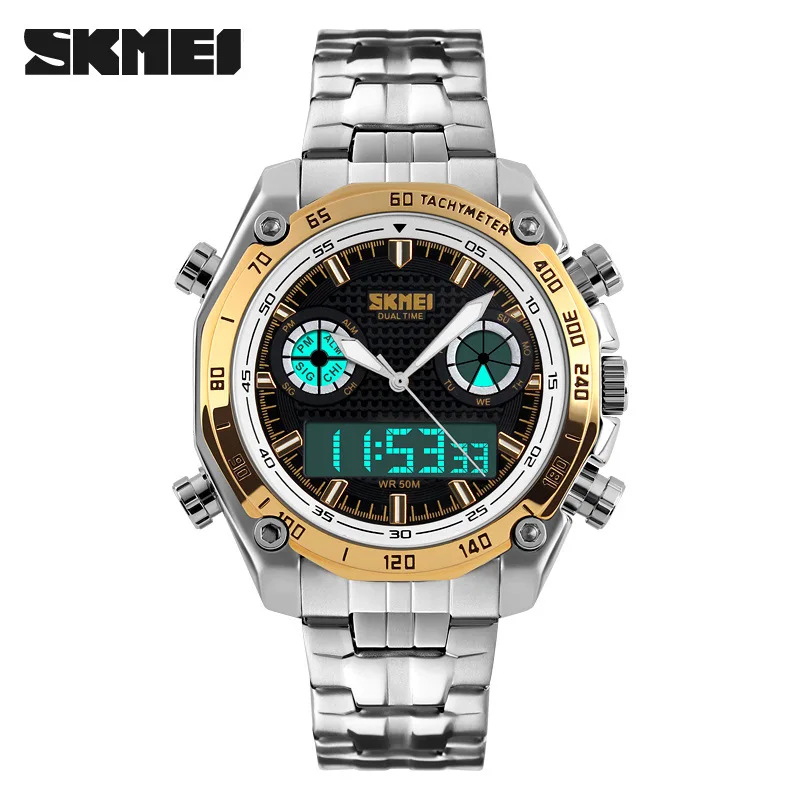 

SKMEI 1204 Sports Watches Men Fashion 30M Waterproof Electronic LED Digital Luxury Stop Watch Male Stainless Steel Dual Display, 4 colors for choice