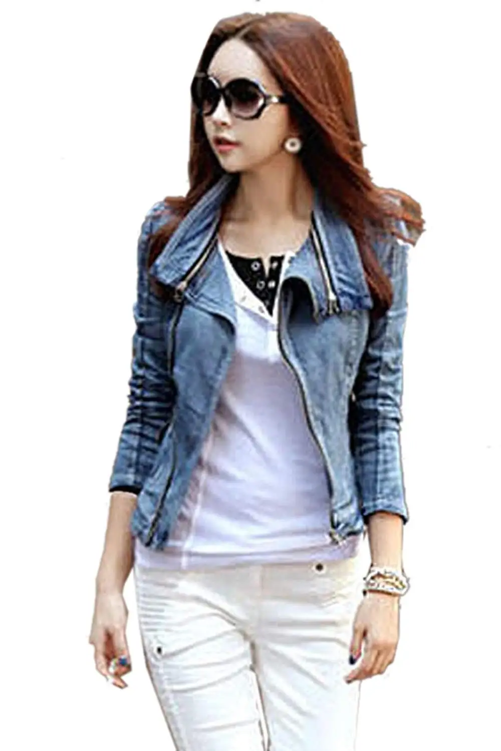 cindere Outerwear Denim Jacket Women's Denim Jacket Oblique Zipper Jacket Denim Jackets