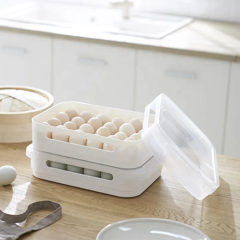 

Kitchen refrigerator stackable plastic Egg storage box container, White