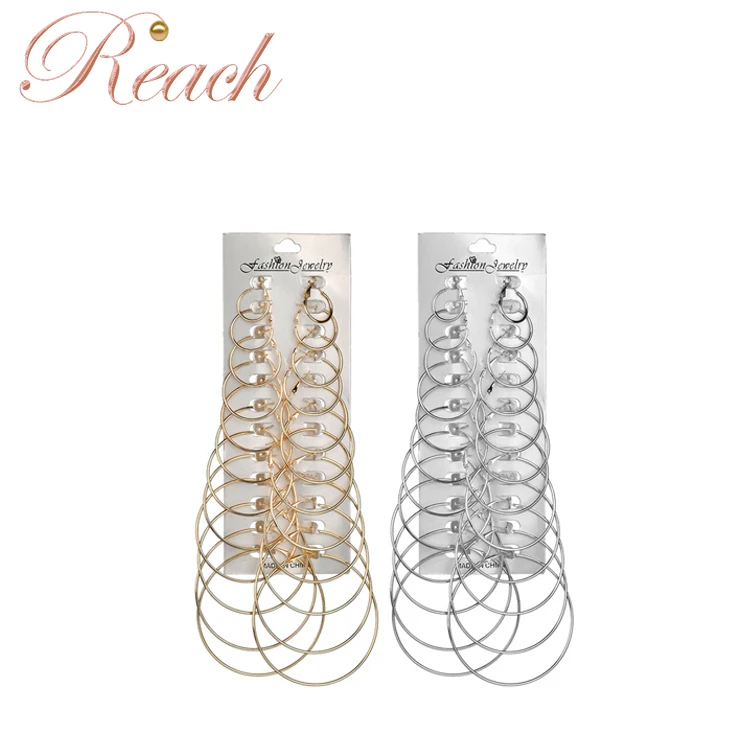 

R.GEM. 2021 Simple Punk Style Vintage Party Jewelry 12 pair /lot Dangle Big Circle Earring Hoops for Women, Gold or silver