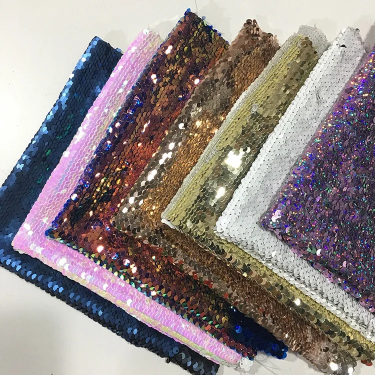 
Factory wholesale Hot Custom-Made Colorful Double Sided Fish Scale Mermaid Reversible Sequin Fabric 