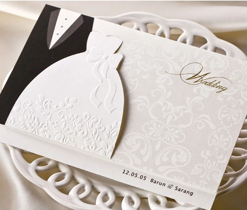 2017 Custom european high-grade white wedding invitation cards with satin