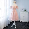 LSMD010 Bean powder bridesmaid dresses short luxury fabric women lace party dress