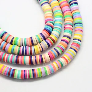 Pandahall Mixed Color Flat Round Handmade Environmental Polymer Clay Spacers Beads