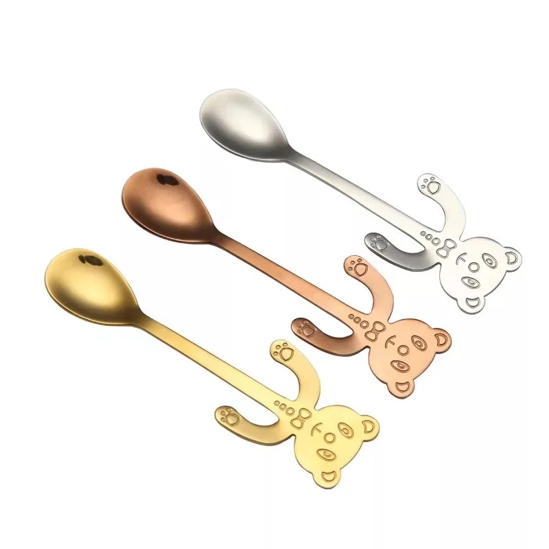 

Hot selling online rose gold stainless steel spoon with bear LOGO handle