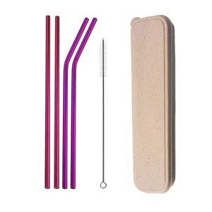 Image of stainless steel reusable eco friendly straw bubble tea set 12mm with wood