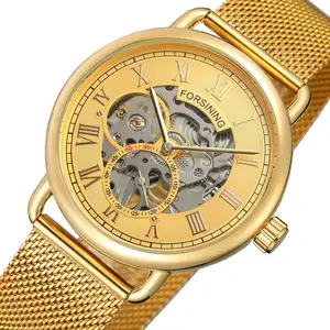 2019 New Design Watch Wrist No Battery China Factory Wholesale Roman Number Forsining Skeleton Hand Wind  Mechanical Men Watches