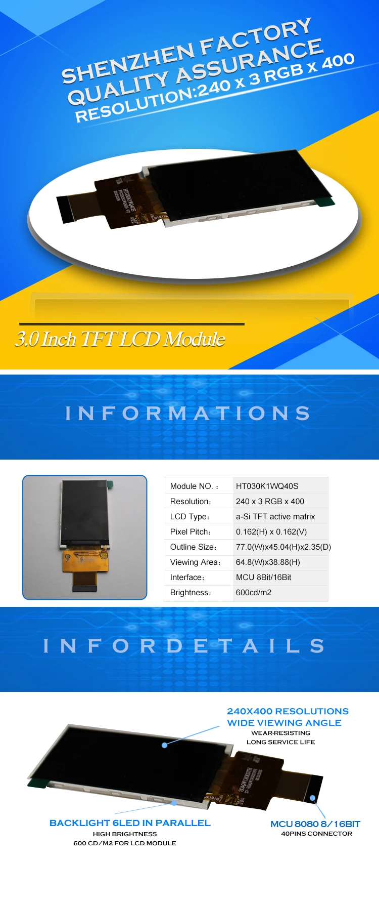 tft lcd pixel size manufacturer
