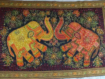 Zari Work Wall Hanging Handmade Decor From India Elephant Theme Zari Work Wall Hanging Handmade Decor From India Elephant Theme