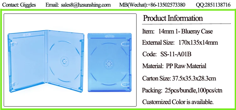 Sunshing Wholesale Single Disc Blu Ray Cd Dvd Case 14mm Bluray Dvd