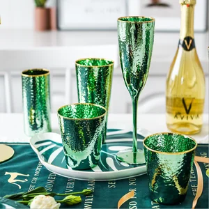 Image of Creative Emerald Japanese Style Hammer Champagne Glasses Green Wine Glasses