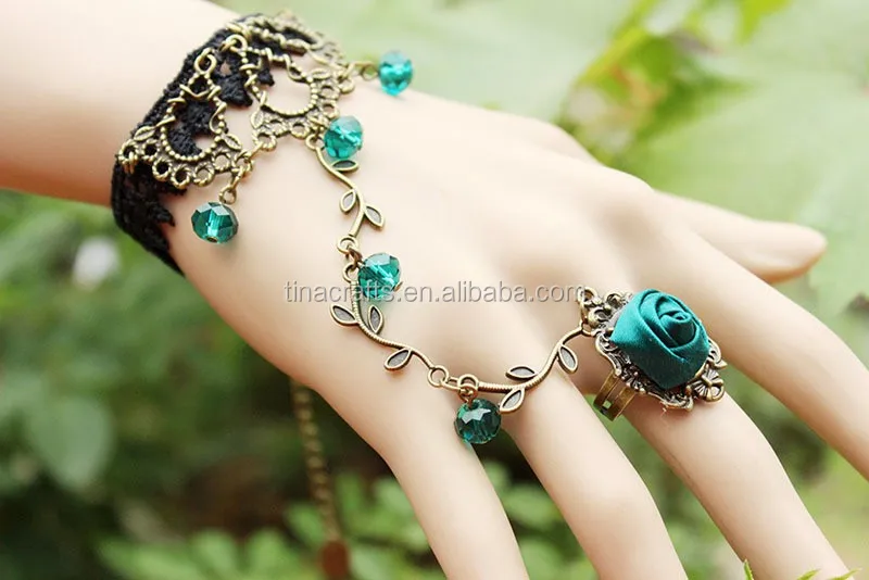 New Fashion Chain Bracelet Connected Ring With Big Blue Crystal Jewelry Buy New Fashion Chain